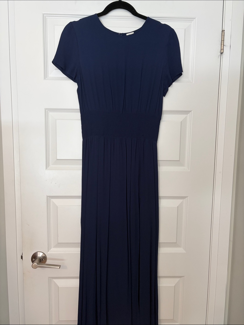 Wilfred Navy Short-Sleeve Maxi Dress with Smocked Waist